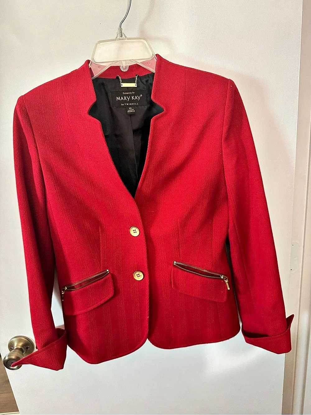 Mary Kay Red Textured Blazer with Gold-Tone Hardware